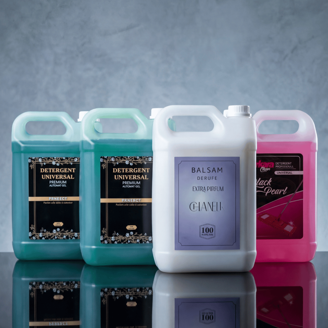 Pachet 2x Detergent Universal Premium Automat Gel- 10L + 1x Balsam de rufe 5L Extra Parfum Chanela+ 1x Detergent Pardoseala Black Pearl 5L