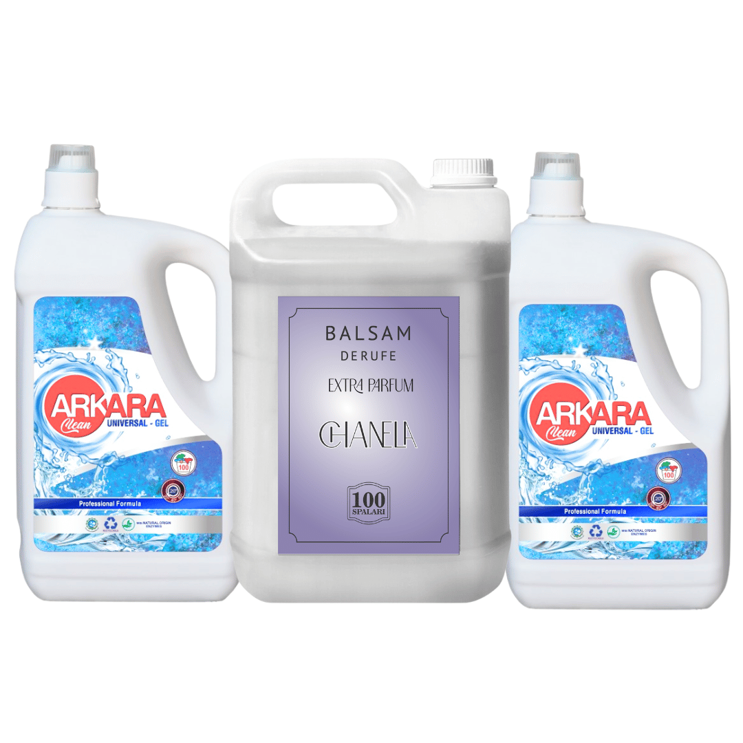 Pachet 2x Detergent Arkara Clean Universal Gel 5L + 1x Balsam rufe premium Chanela, 5L