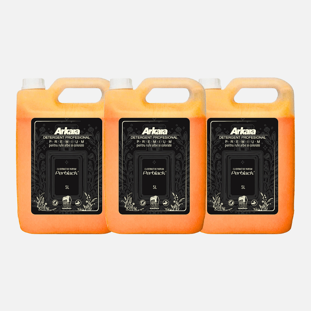 Pachet 3 x 5L Detergent lichid Premium Arkara Perblack pentru rufe albe si colorate