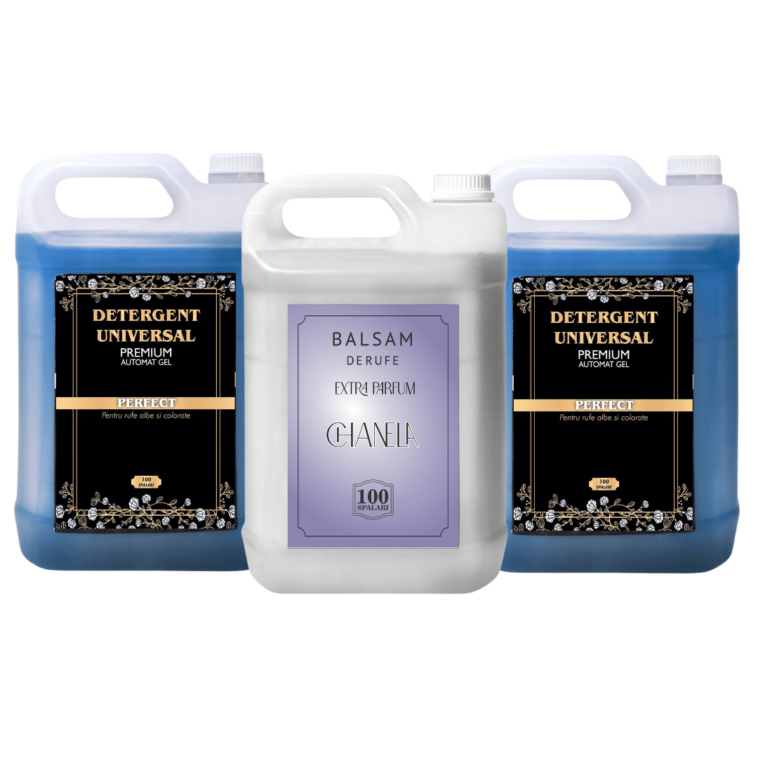 Pachet 2x Detergent Universal Gel Albastru 10L + 1x Balsam de rufe Chanela 5L
