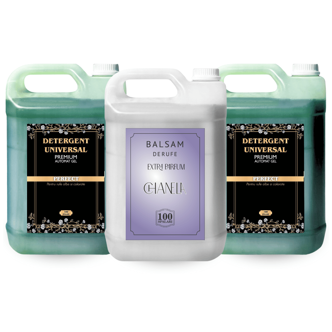 Pachet 2x Detergent Universal Premium Automat Gel- 10L + 1x Balsam de rufe 5L Extra Parfum Chanela