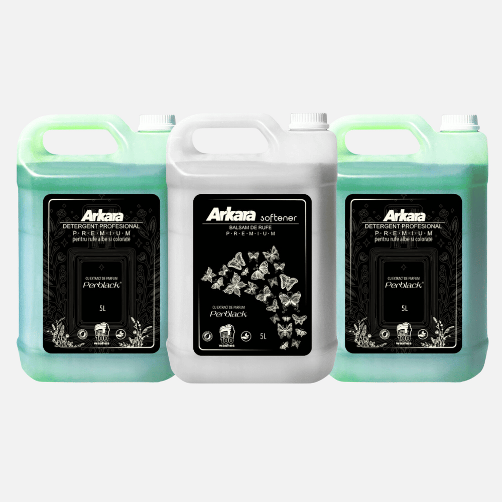 Pachet 2x Detergent rufe Premium Arkara Perblack Verde, 10L + 1x Balsam rufe premium Arkara Perblack, 5L