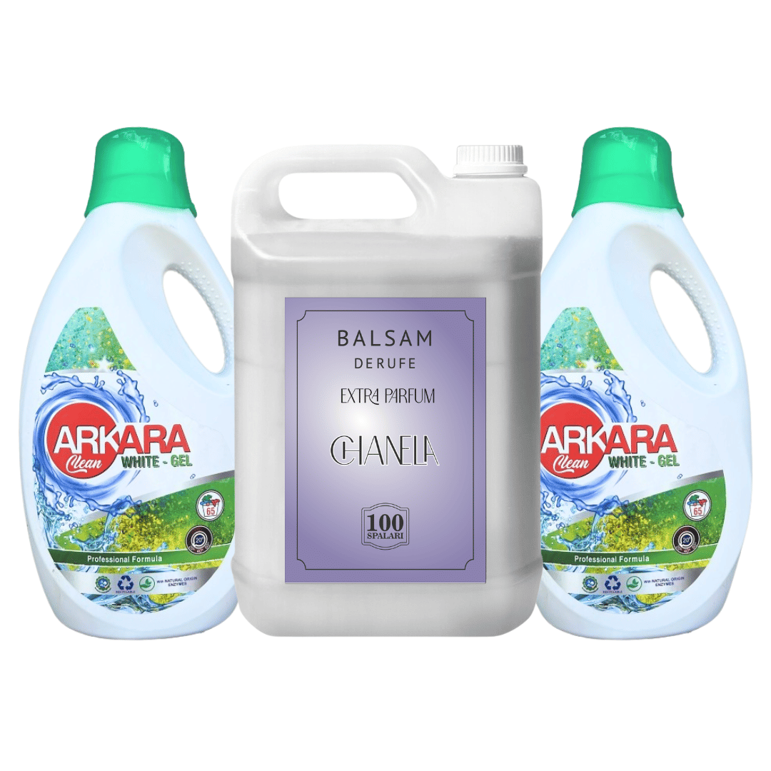 Pachet 2x Detergent Arkara Clean White Gel 3.2L + 1x Balsam rufe premium Chanela, 5L