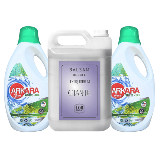 Pachet 2x Detergent Arkara Clean White Gel 3.2L + 1x Balsam rufe premium Chanela, 5L