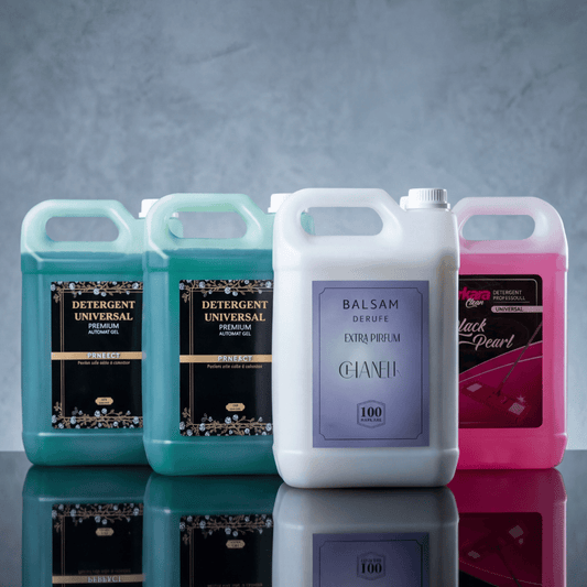 Pachet 2x Detergent Universal Premium Automat Gel- 10L + 1x Balsam de rufe 5L Extra Parfum Chanela+ 1x Detergent Pardoseala Black Pearl 5L