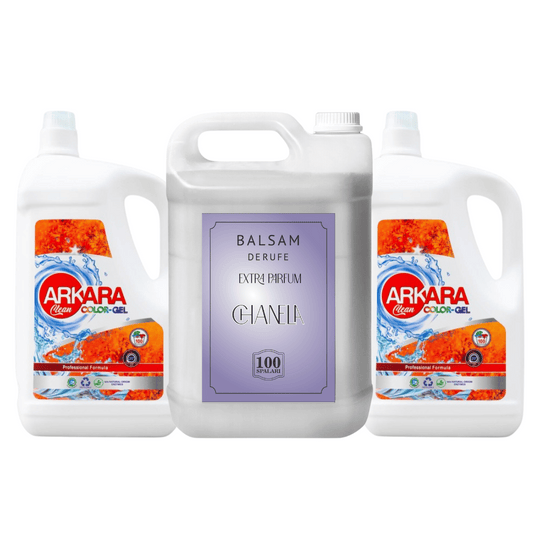 Pachet 2x Detergent Arkara Clean Color Gel 5L + 1x Balsam rufe premium Chanela, 5L