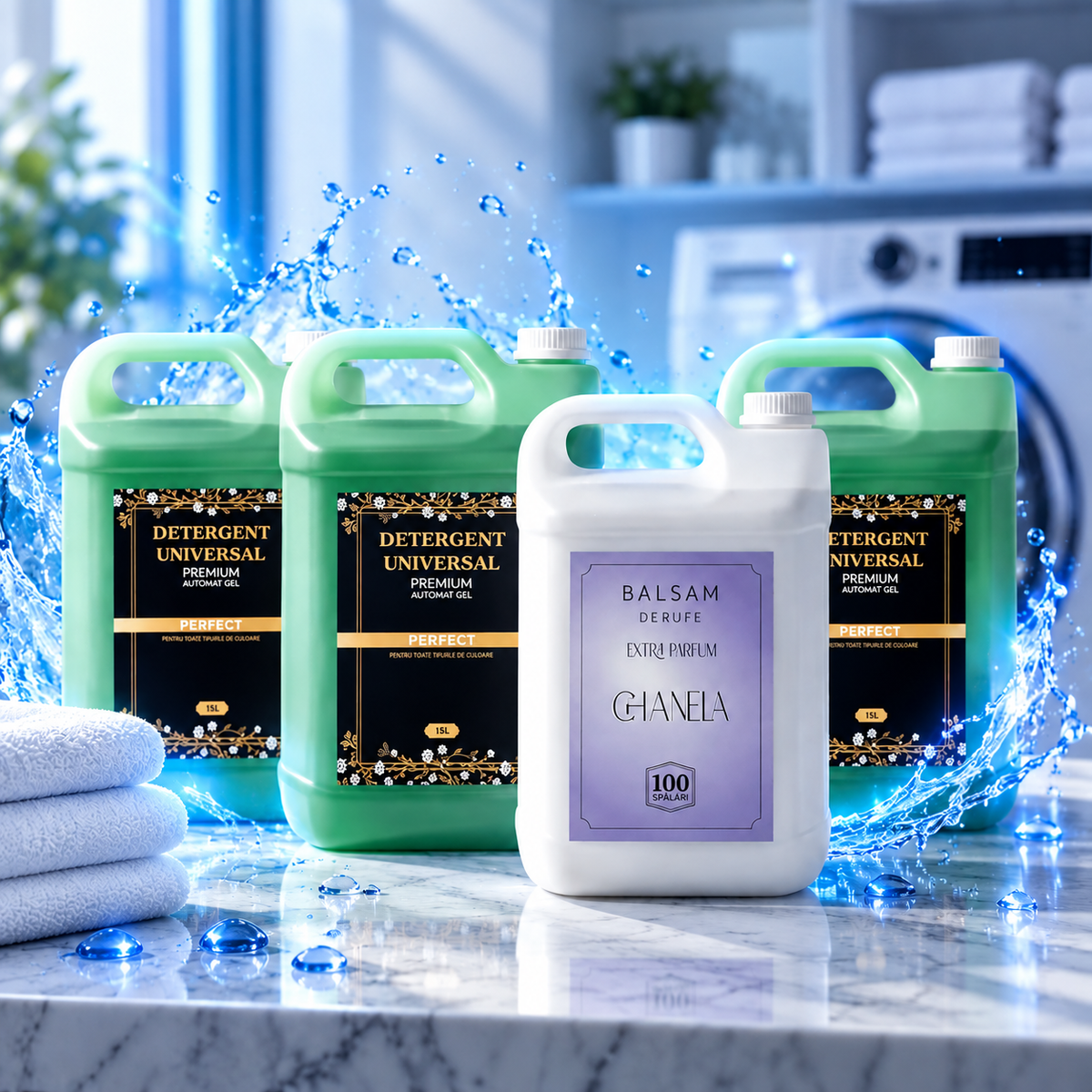 Pachet 3x Detergent Universal Automat Gel 15L + 1x Balsam de rufe Chanela 5L